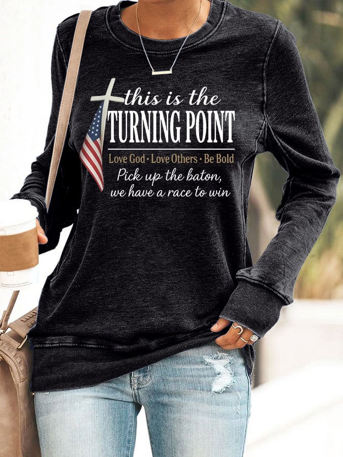Women's This Is The Turning Point Print Round Neck Sweatshirt