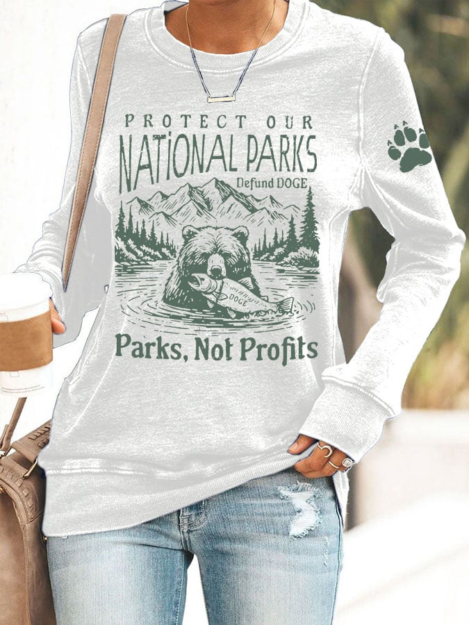 Women's Protect Our National Parks Print Round Neck Sweatshirt