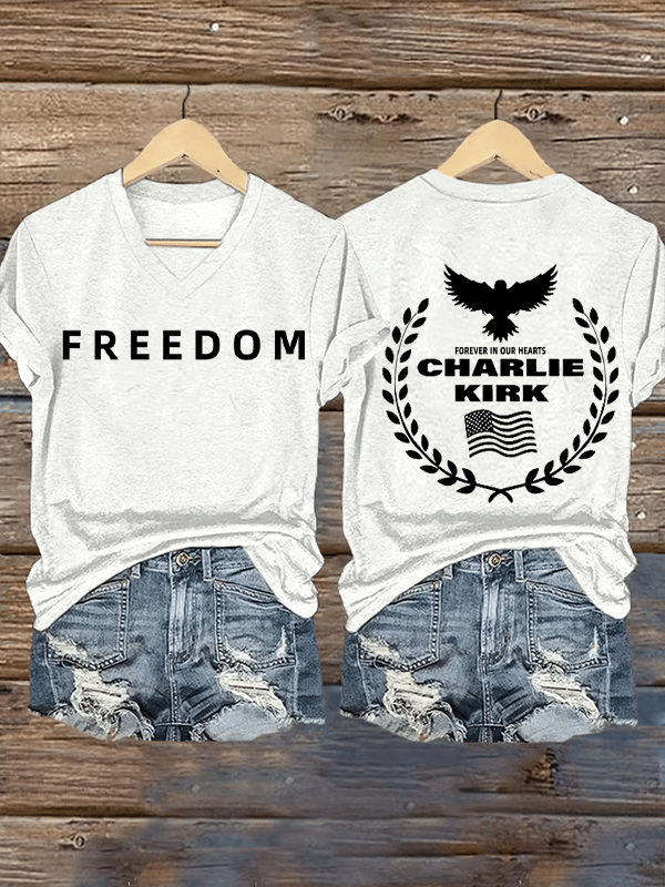 Women's Freedom American Flag Print Casuasl T-shirt