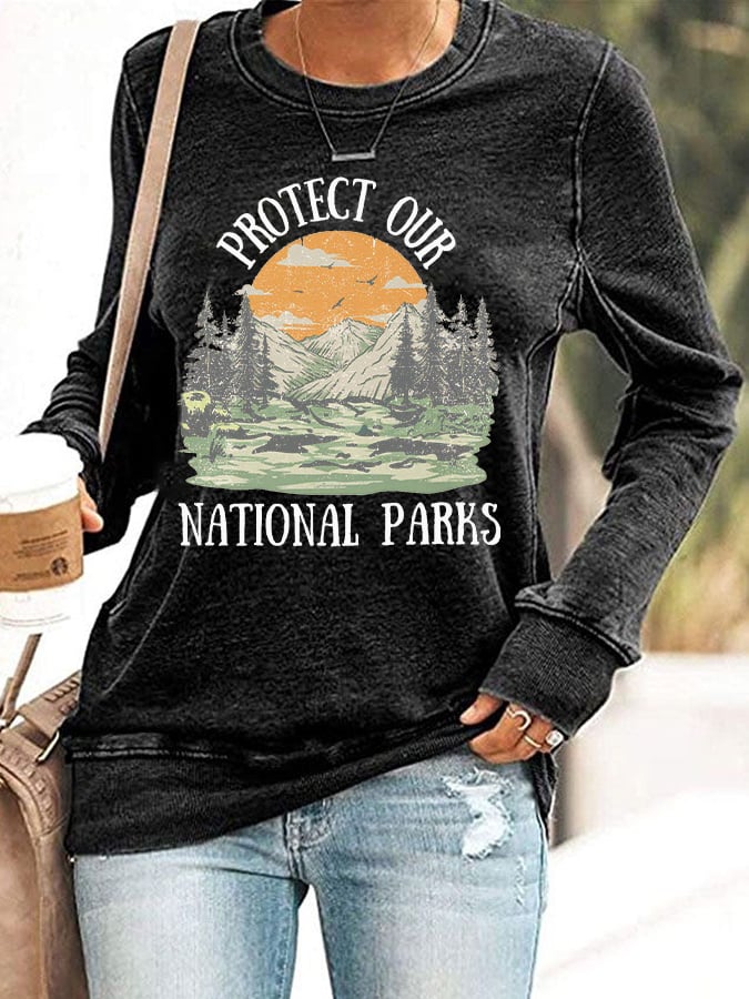 Women's Protect Our National Parks Print Casual Sweatershirt