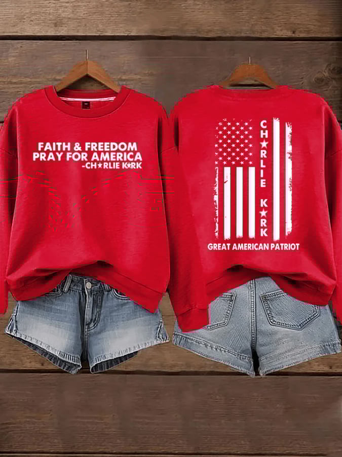 Women's Faith Freedom American Hero Print Sweatshirt