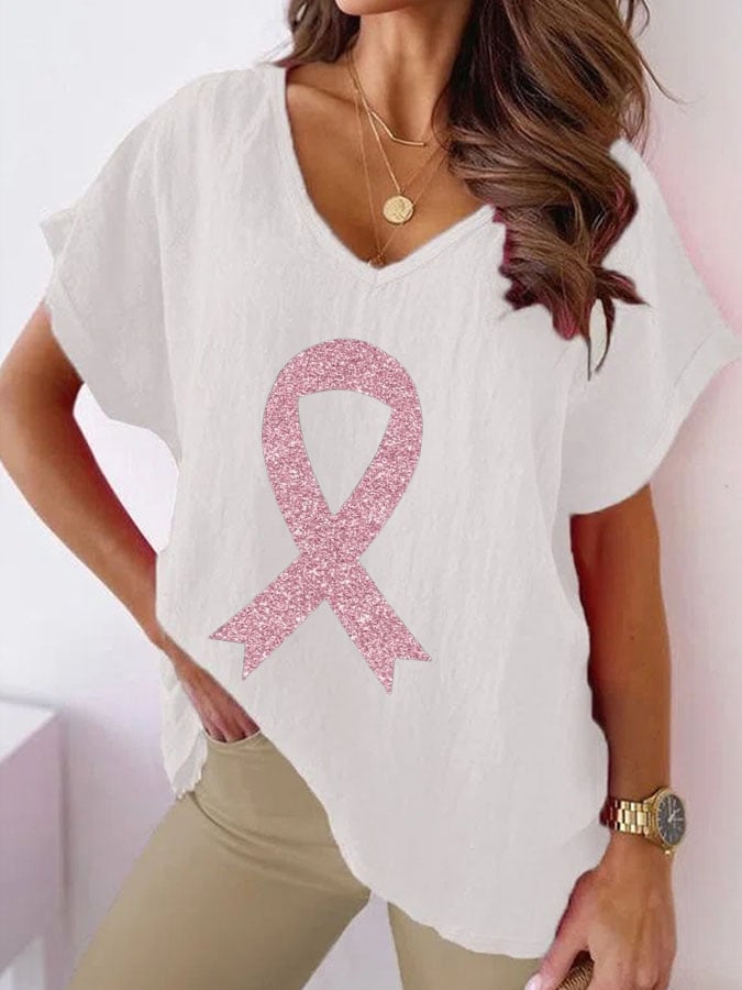 Womens Breast Cancer Awareness Print T-Shirt