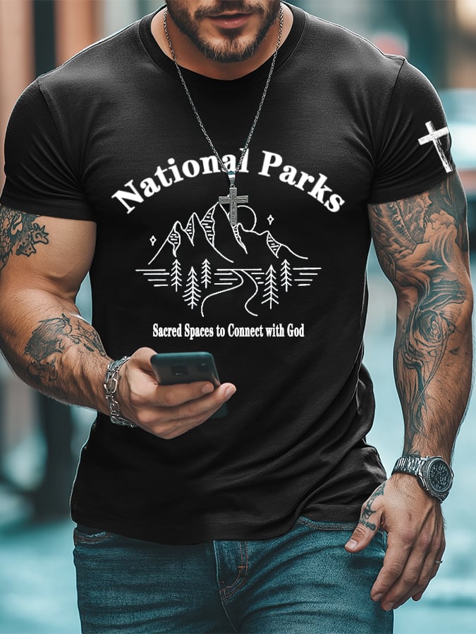 Men's National Parks: Sacred Spaces To Connect With God. Printed T-Shirt
