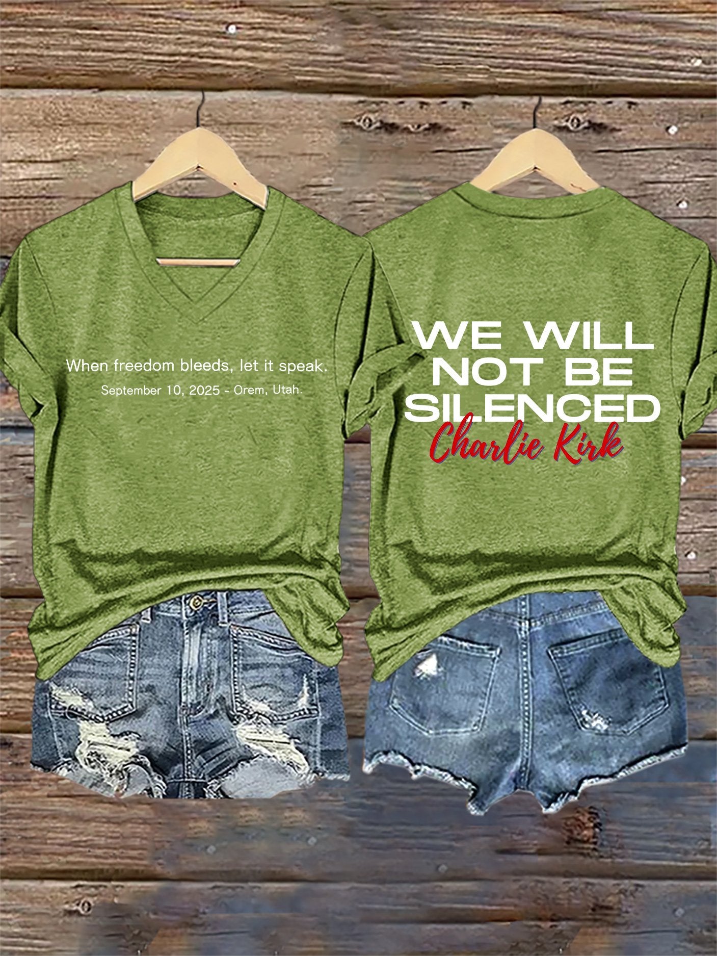 V-Neck Retro When Freedom Bleeds, Let It Speak September 10, 2025 – Orem, Utah We Will Not Be Silenced Print T-Shirt