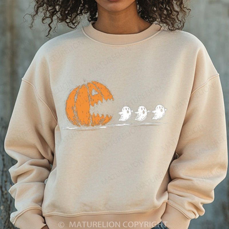 Maturelion Halloween Sweatshirt Pumpkin Eat Ghost Women Washed Sweatshirt