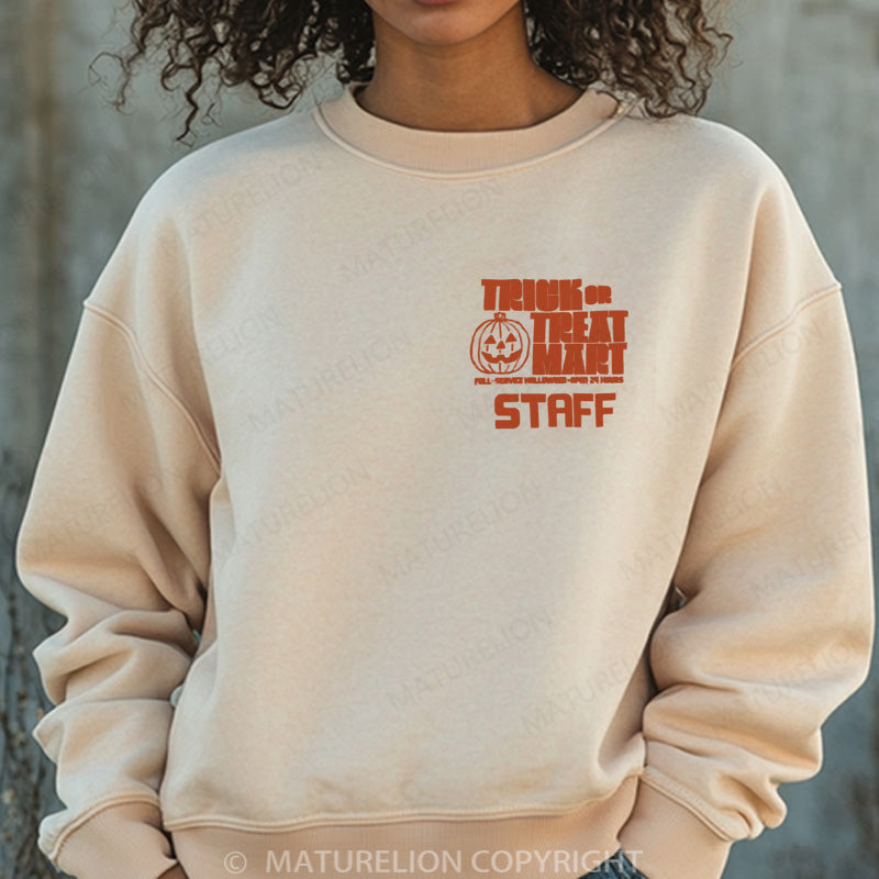 Maturelion Halloween Sweatshirt Trick or Treat Mart Staff Women Washed Sweatshirt