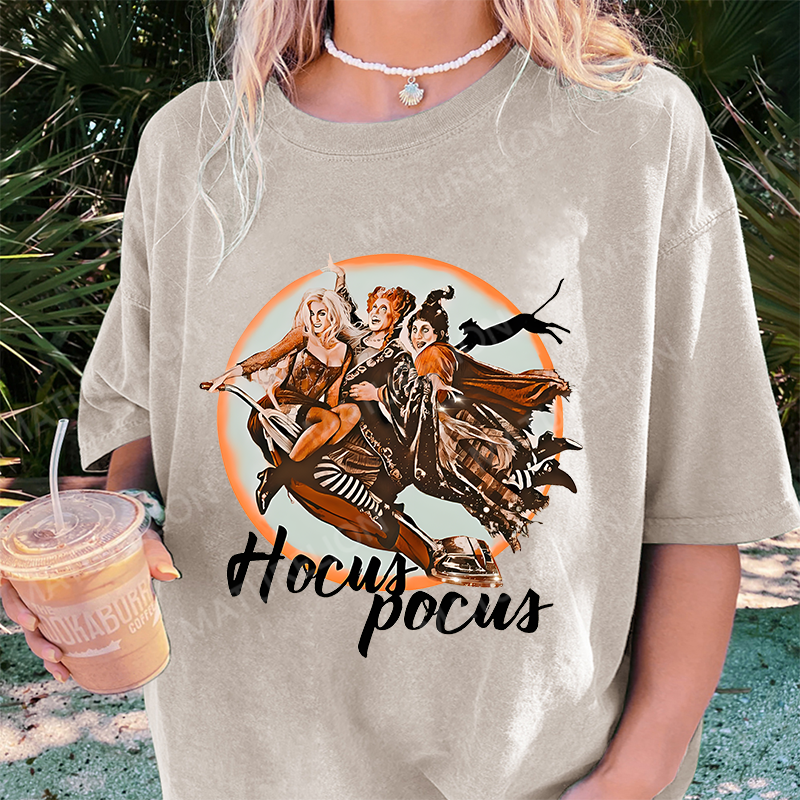 Maturelion Women's T-Shirt Retro Halloween Magic – Sanderson hallowen Sisters,Hocus halloween Cotton T-Shirt