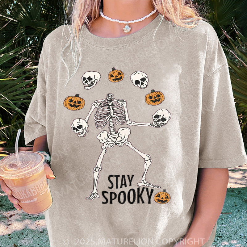 Maturelion Women's T-shirt Stay Spooky Skeleton DTG Washed T-shirt