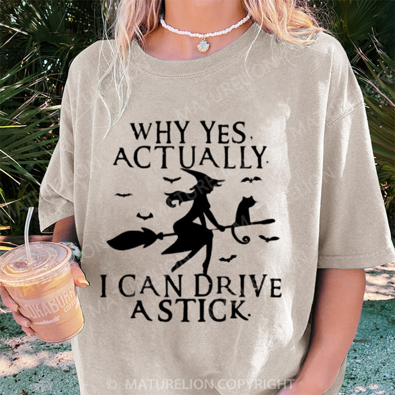 Maturelion Women's T-shirt Witch Driving Stick DTG Washed T-shirt