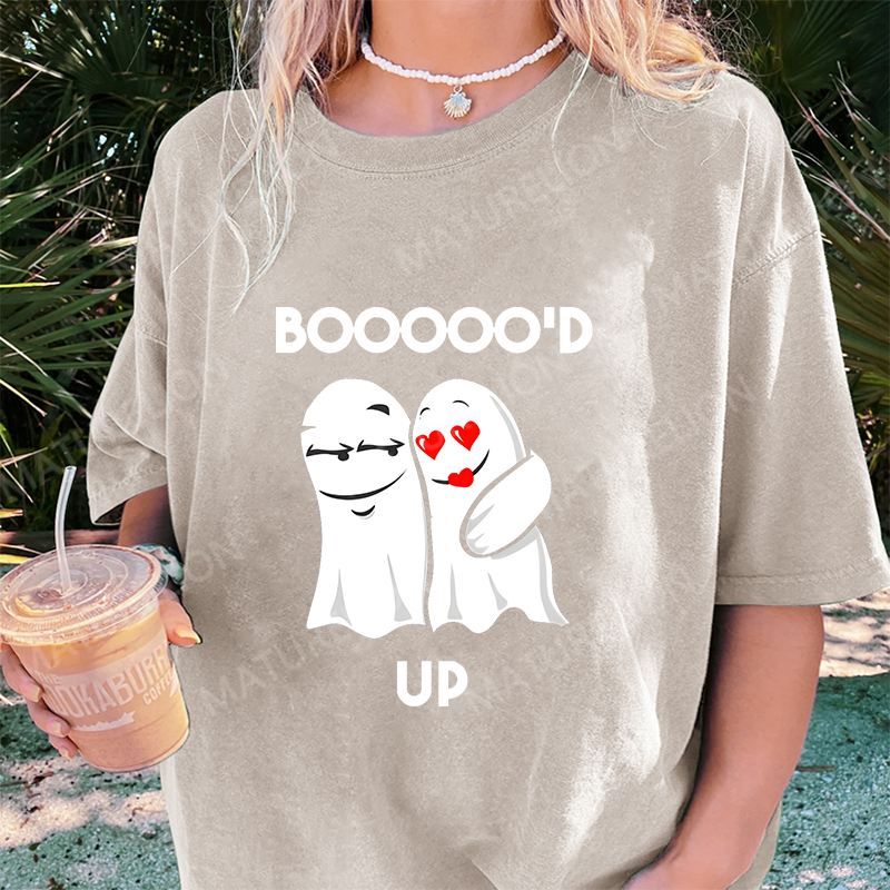 Maturelion Women's T-Shirt Cute Boo'd Up and Loving It Spooky Cute Couple Vibes Ghostly halloween Cotton T-Shirt