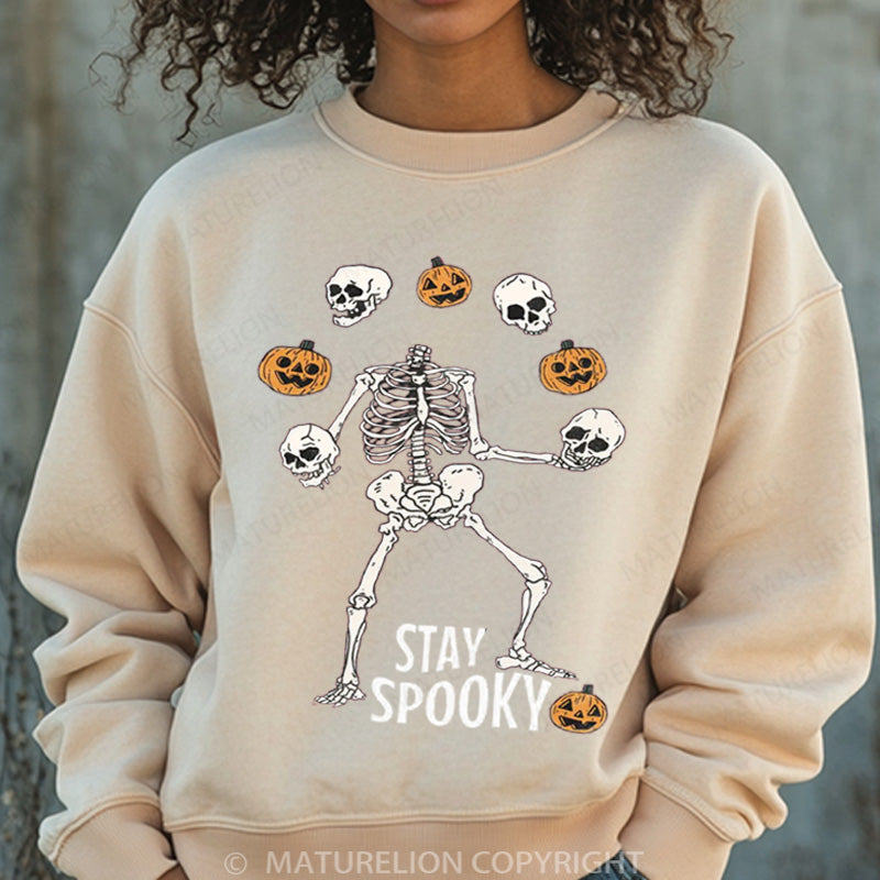 Maturelion Halloween Sweatshirt Stay Spooky Skeleton Women Washed Sweatshirt