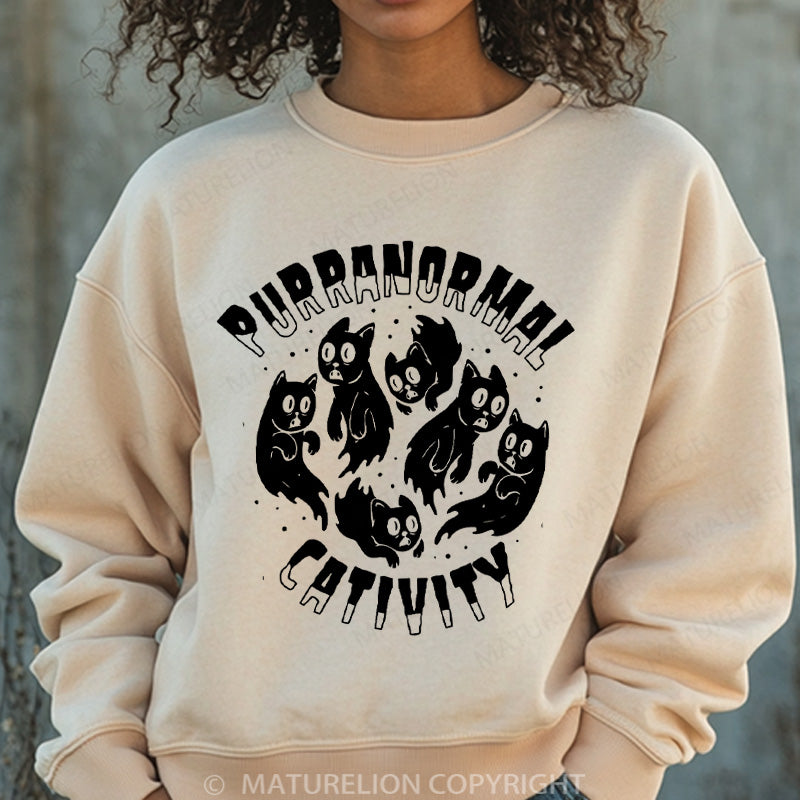 Maturelion Halloween Sweatshirt Cat Ghost Women Washed Sweatshirt