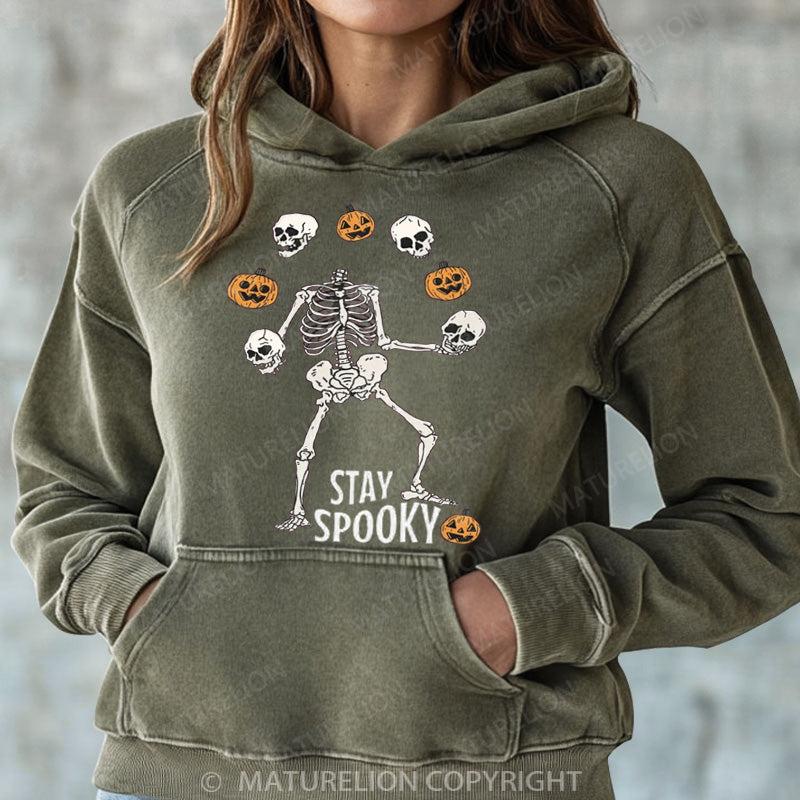 Maturelion Halloween Hoodie Stay Spooky Skeleton Women Washed Hoodie