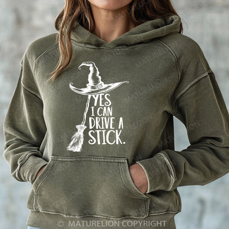 Maturelion Halloween Hoodie Yes I Can Drive A Stick Women Washed Hoodie
