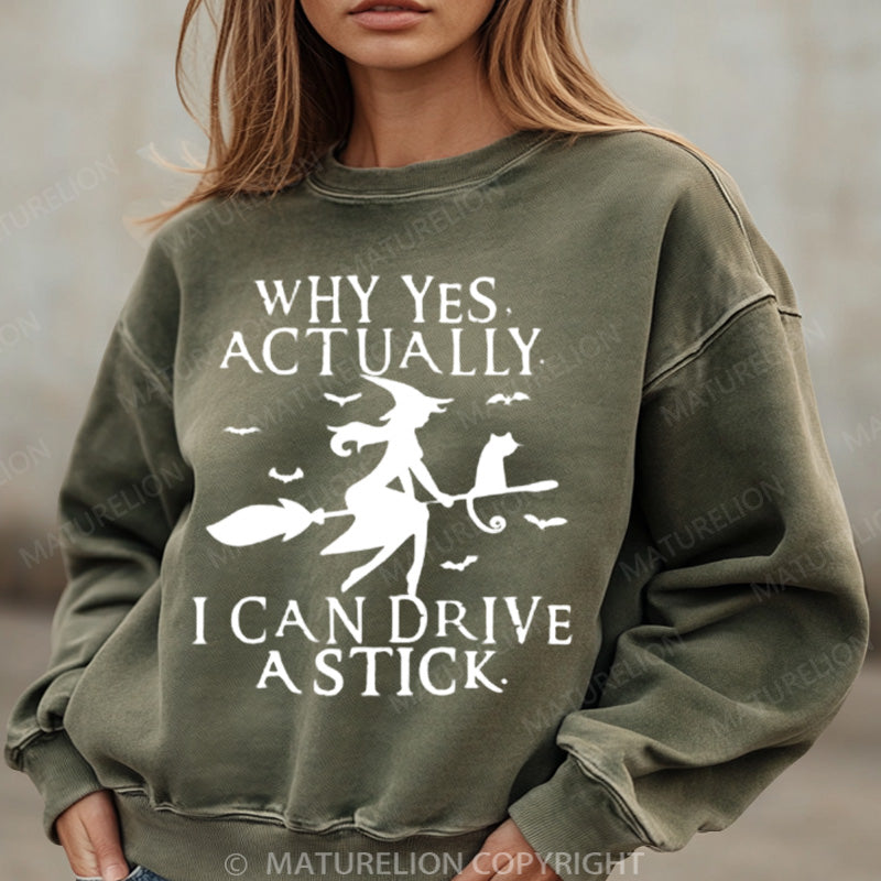 Maturelion Halloween Sweatshirt Witch Driving Stick Women Washed Sweatshirt