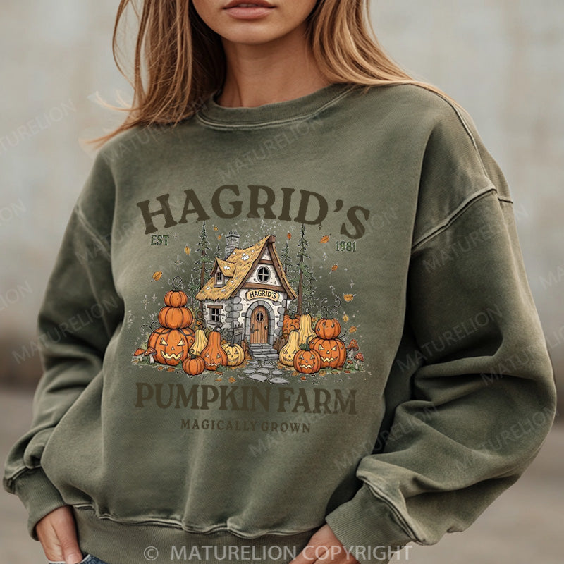 Maturelion Halloween Sweatshirt Hagrid’s Pumpkin Farm Women Washed Sweatshirt