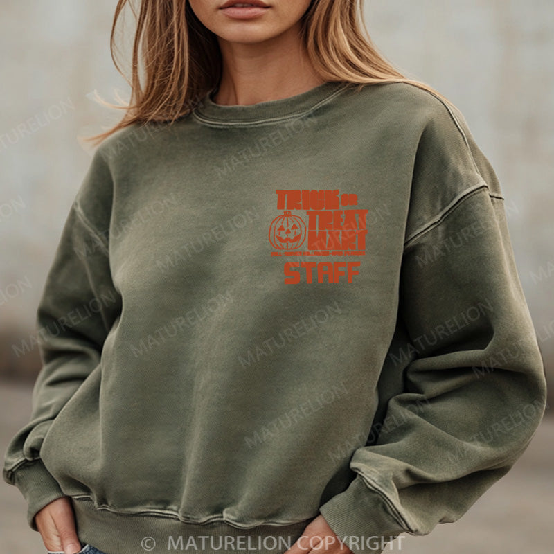 Maturelion Halloween Sweatshirt Trick or Treat Mart Staff Women Washed Sweatshirt