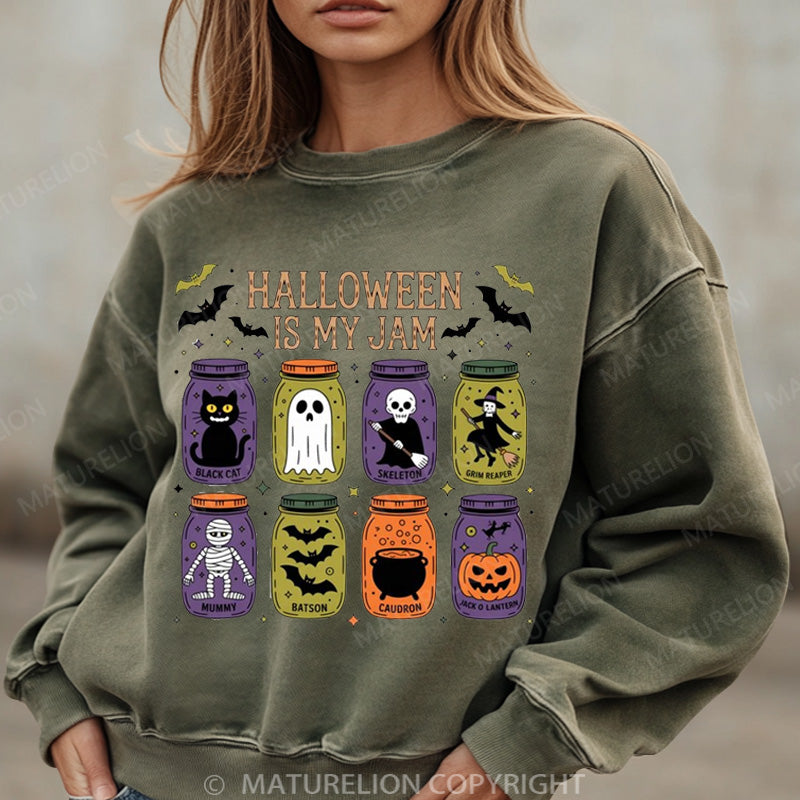 Maturelion Halloween Sweatshirt Popular Halloween Is My Jam Women Washed Sweatshirt