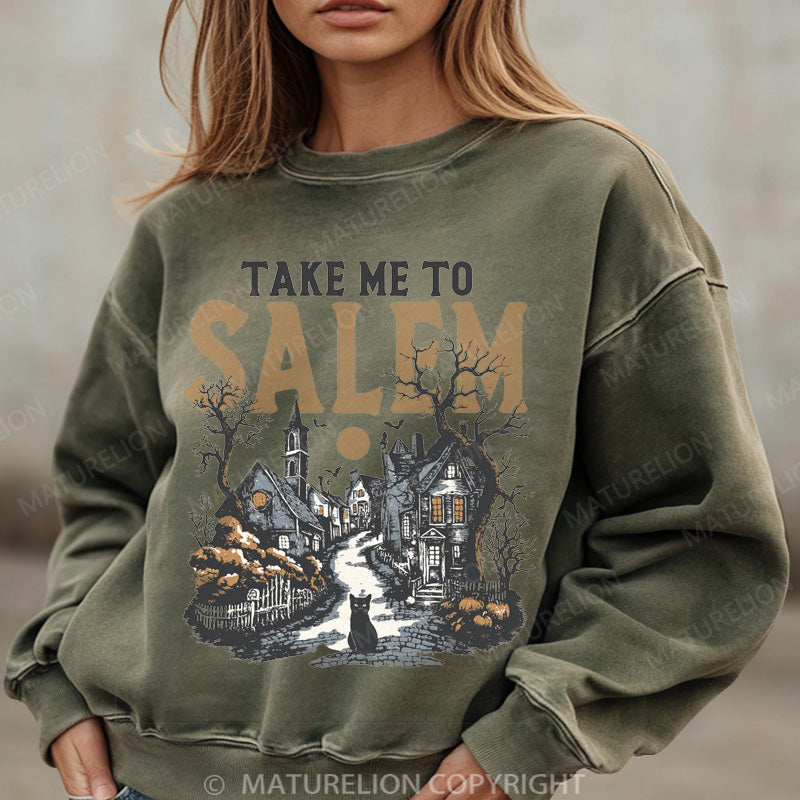 Maturelion Halloween Sweatshirt Take Me To Salem Women Washed Sweatshirt