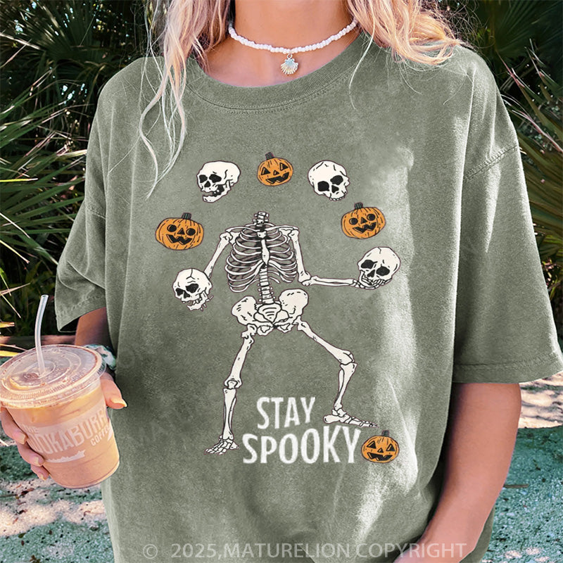 Maturelion Women's T-shirt Stay Spooky Skeleton DTG Washed T-shirt