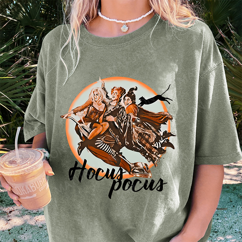 Maturelion Women's T-Shirt Retro Halloween Magic – Sanderson hallowen Sisters,Hocus halloween Cotton T-Shirt