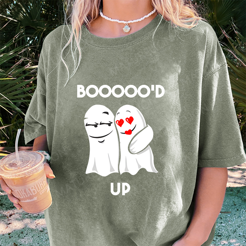 Maturelion Women's T-Shirt Cute Boo'd Up and Loving It Spooky Cute Couple Vibes Ghostly halloween Cotton T-Shirt
