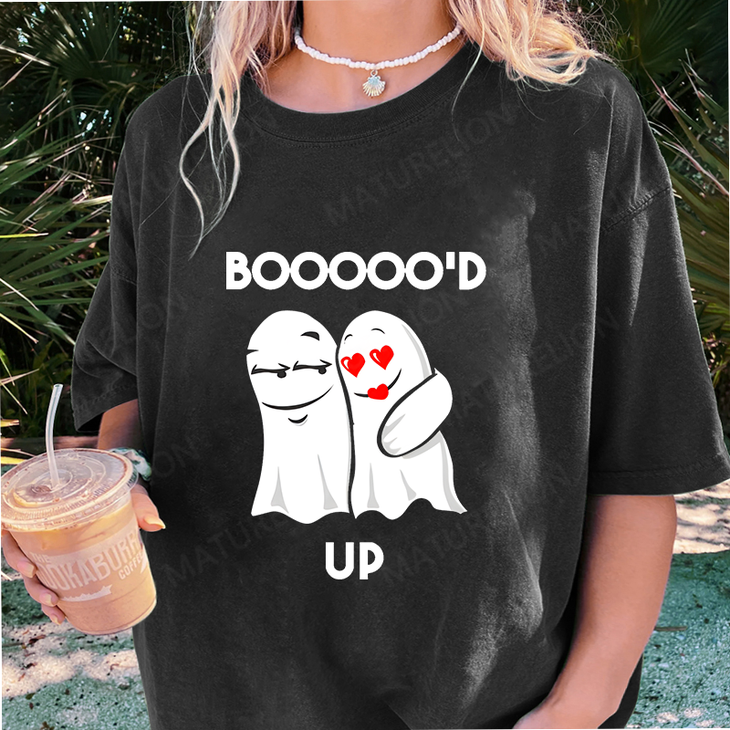 Maturelion Women's T-Shirt Cute Boo'd Up and Loving It Spooky Cute Couple Vibes Ghostly halloween Cotton T-Shirt