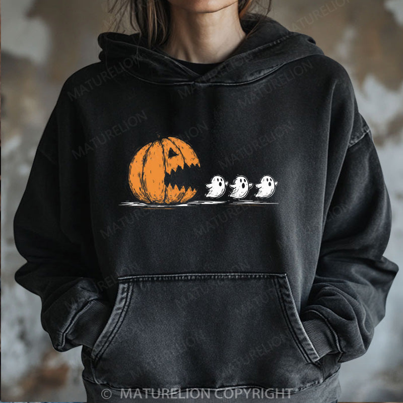 Maturelion Halloween Hoodie Pumpkin Eat Ghost Women Washed Hoodie