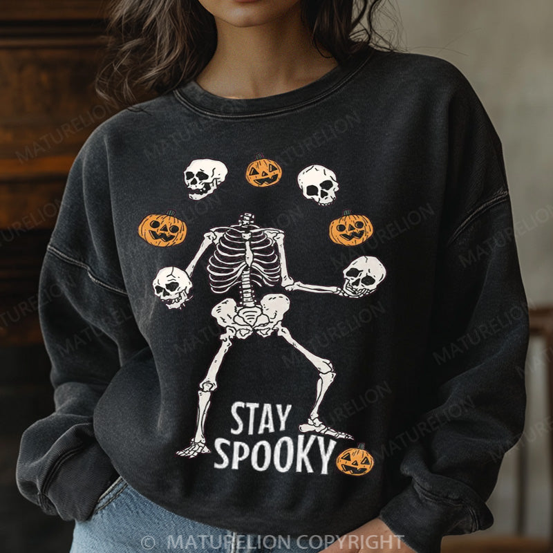 Maturelion Halloween Sweatshirt Stay Spooky Skeleton Women Washed Sweatshirt