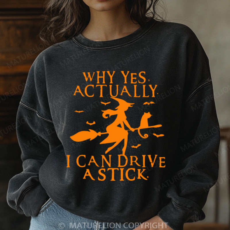 Maturelion Halloween Sweatshirt Witch Driving Stick Women Washed Sweatshirt