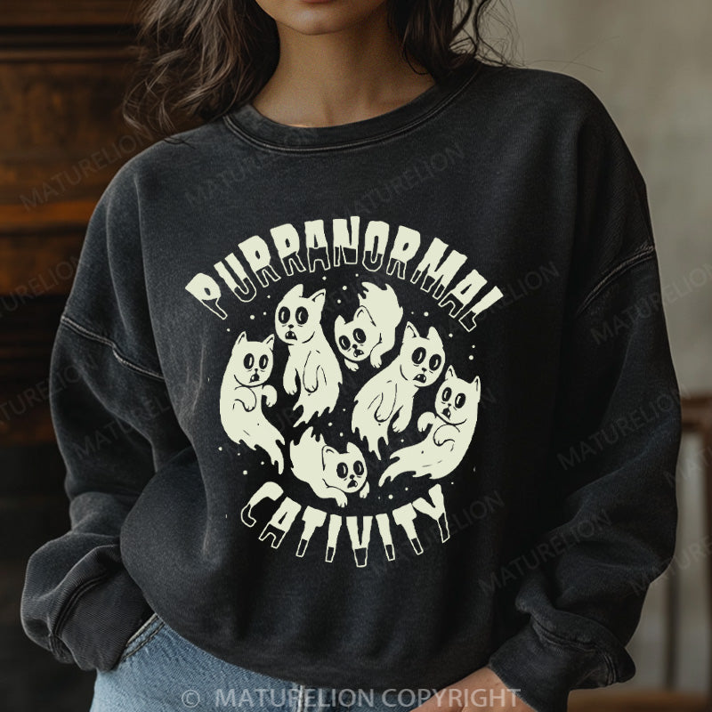 Maturelion Halloween Sweatshirt Cat Ghost Women Washed Sweatshirt