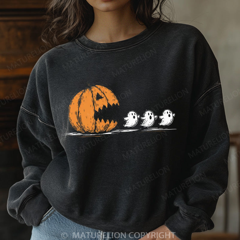 Maturelion Halloween Sweatshirt Pumpkin Eat Ghost Women Washed Sweatshirt