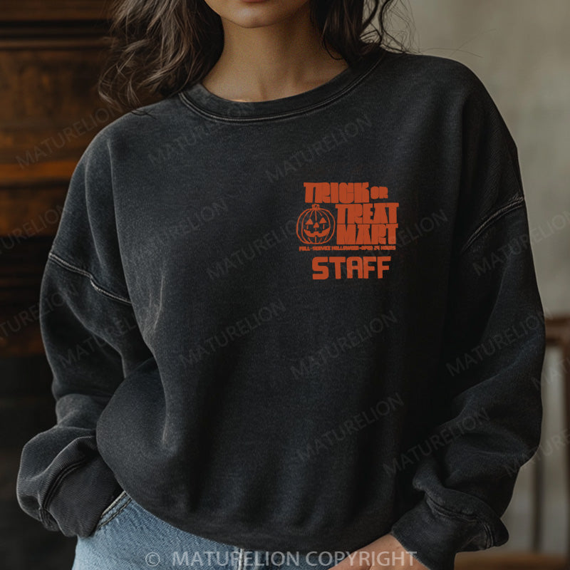 Maturelion Halloween Sweatshirt Trick or Treat Mart Staff Women Washed Sweatshirt