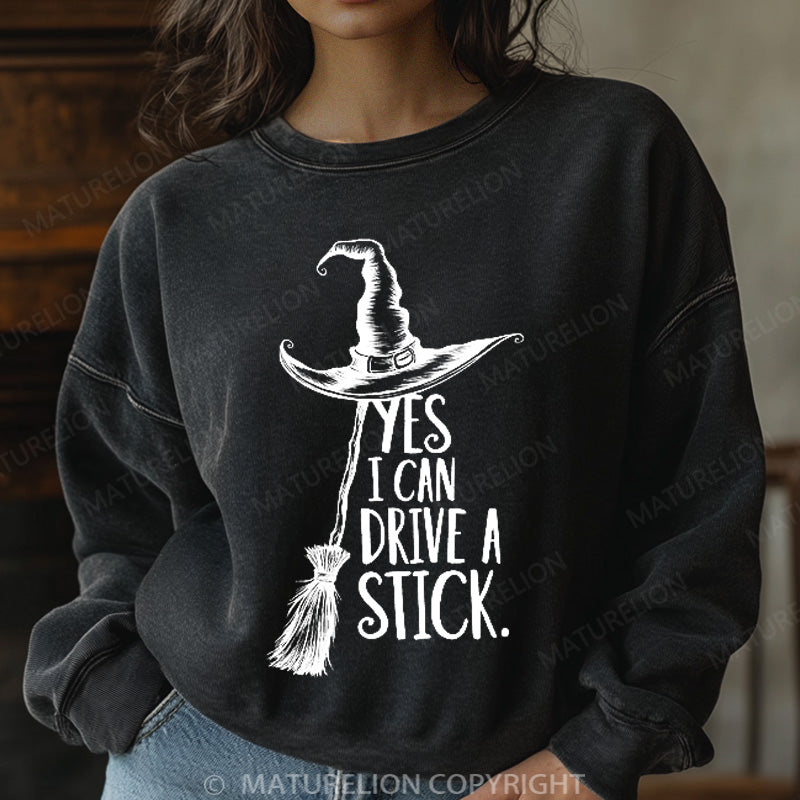 Maturelion Halloween Sweatshirt Yes I Can Drive A Stick Women Washed Sweatshirt