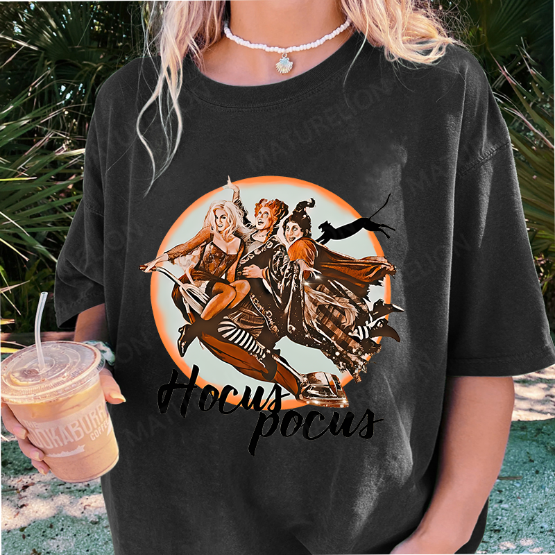 Maturelion Women's T-Shirt Retro Halloween Magic – Sanderson hallowen Sisters,Hocus halloween Cotton T-Shirt