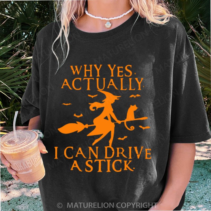 Maturelion Women's T-shirt Witch Driving Stick DTG Washed T-shirt
