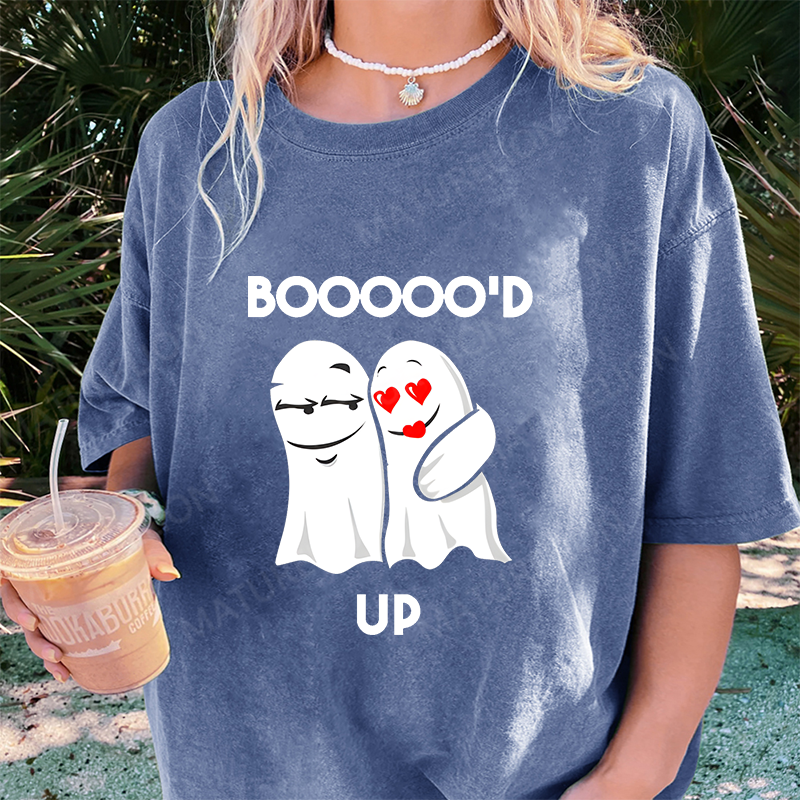 Maturelion Women's T-Shirt Cute Boo'd Up and Loving It Spooky Cute Couple Vibes Ghostly halloween Cotton T-Shirt