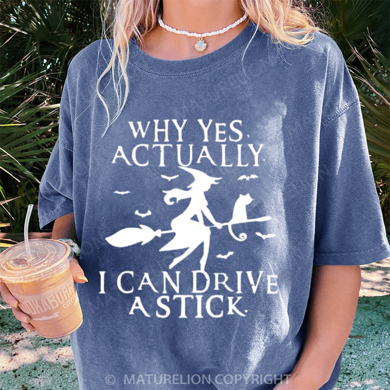 Maturelion Women's T-shirt Witch Driving Stick DTG Washed T-shirt