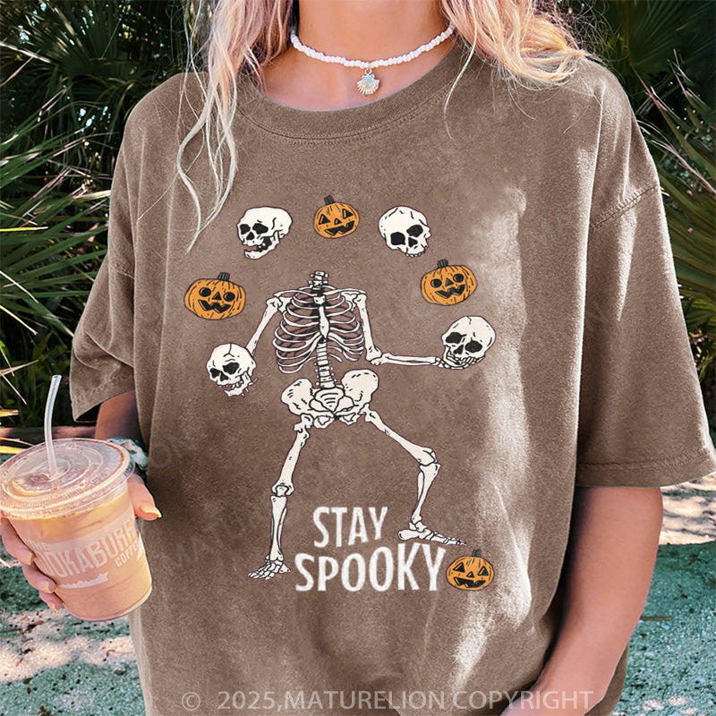 Maturelion Women's T-shirt Stay Spooky Skeleton DTG Washed T-shirt