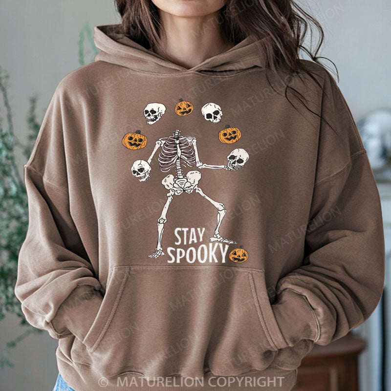 Maturelion Halloween Hoodie Stay Spooky Skeleton Women Washed Hoodie