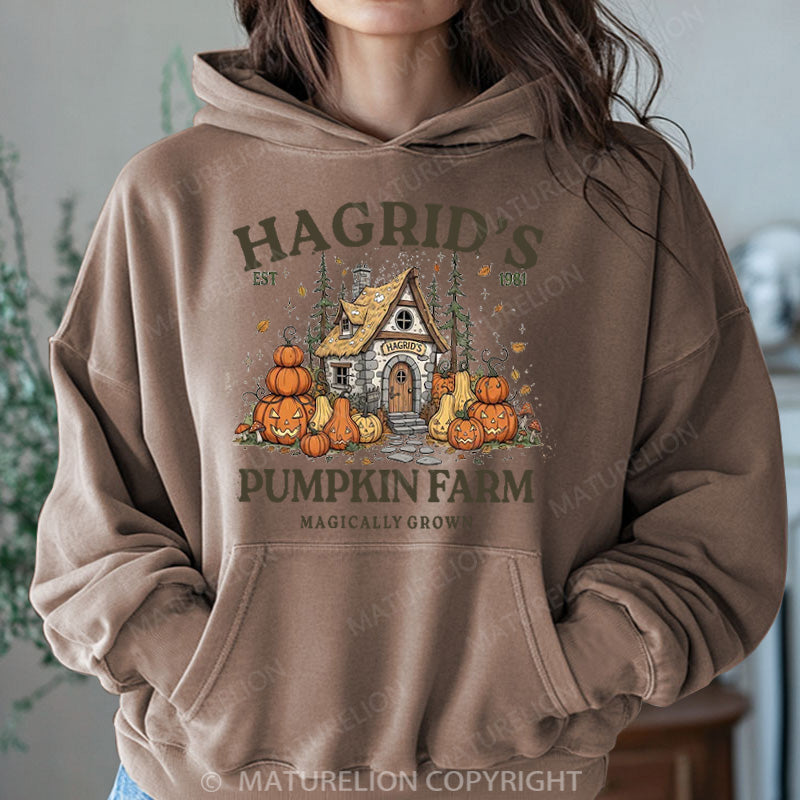 Maturelion Halloween Hoodie Hagrid’s Pumpkin Farm Women Washed Hoodie