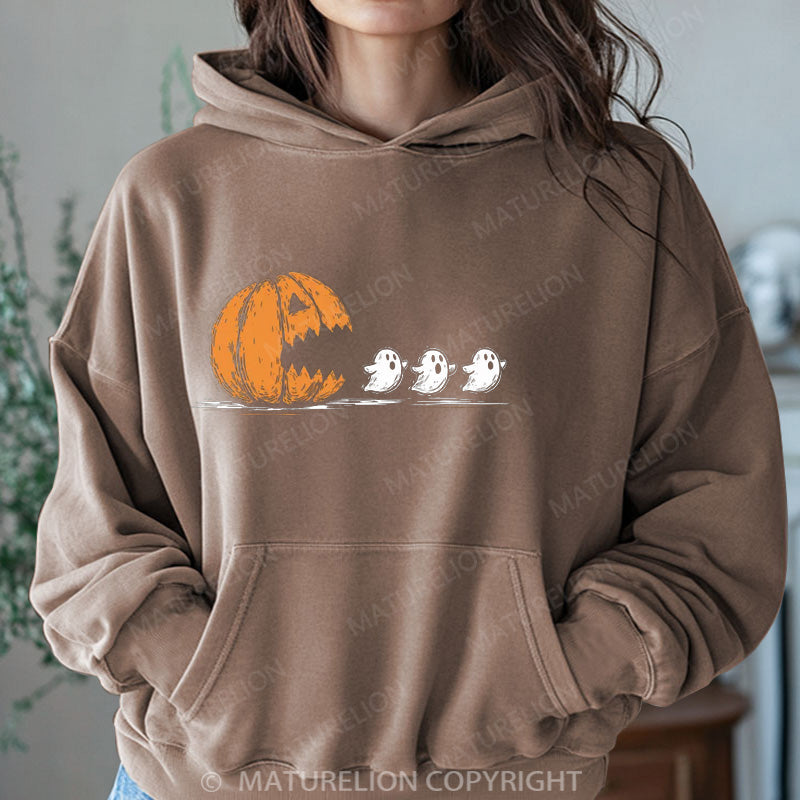 Maturelion Halloween Hoodie Pumpkin Eat Ghost Women Washed Hoodie