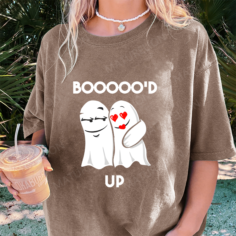 Maturelion Women's T-Shirt Cute Boo'd Up and Loving It Spooky Cute Couple Vibes Ghostly halloween Cotton T-Shirt