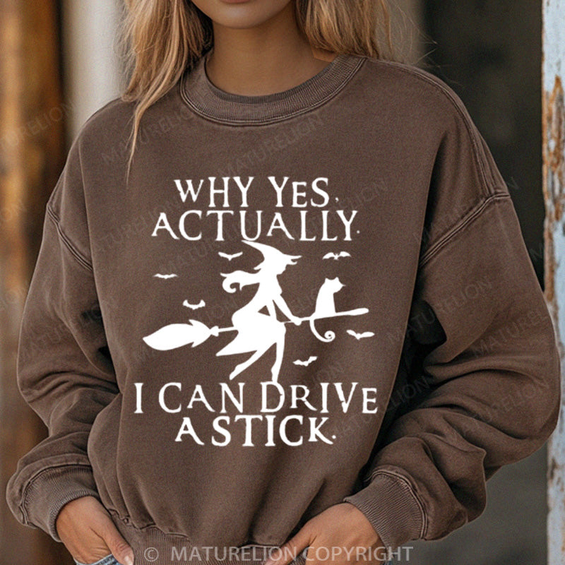 Maturelion Halloween Sweatshirt Witch Driving Stick Women Washed Sweatshirt