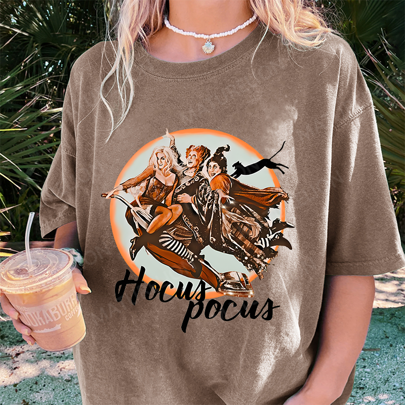 Maturelion Women's T-Shirt Retro Halloween Magic – Sanderson hallowen Sisters,Hocus halloween Cotton T-Shirt