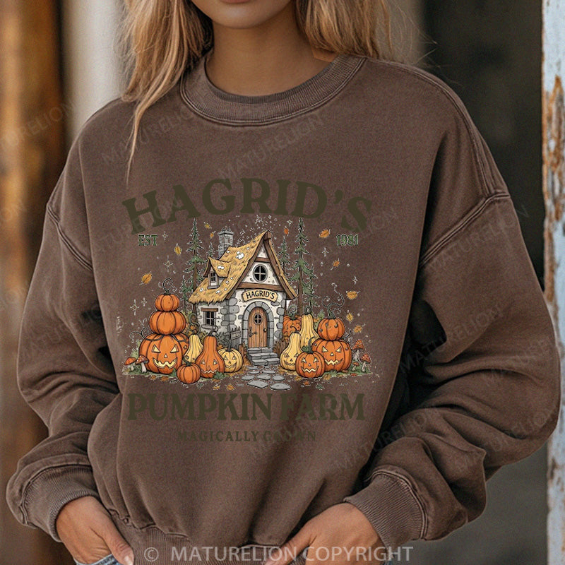 Maturelion Halloween Sweatshirt Hagrid’s Pumpkin Farm Women Washed Sweatshirt