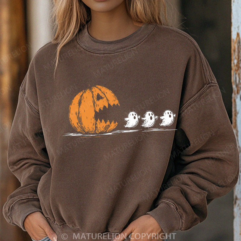 Maturelion Halloween Sweatshirt Pumpkin Eat Ghost Women Washed Sweatshirt