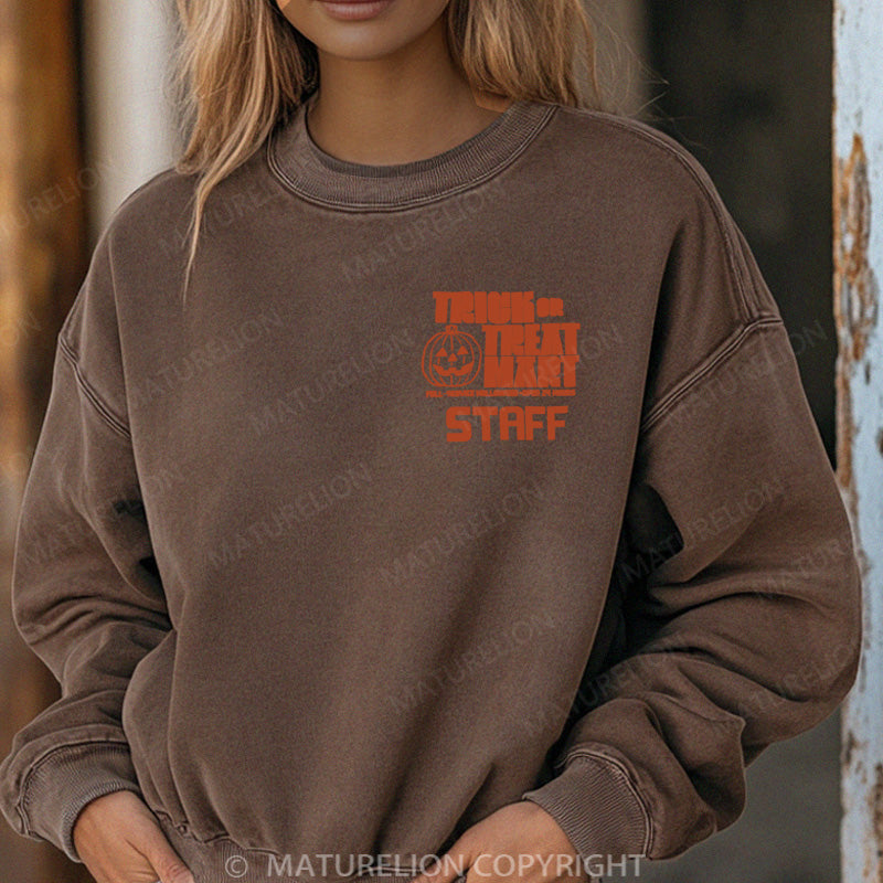 Maturelion Halloween Sweatshirt Trick or Treat Mart Staff Women Washed Sweatshirt