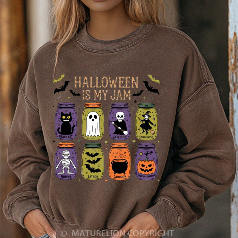 Maturelion Halloween Sweatshirt Popular Halloween Is My Jam Women Washed Sweatshirt