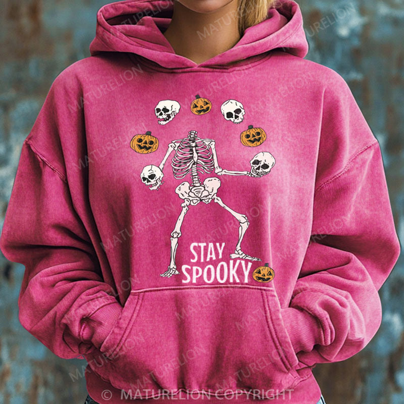 Maturelion Halloween Hoodie Stay Spooky Skeleton Women Washed Hoodie